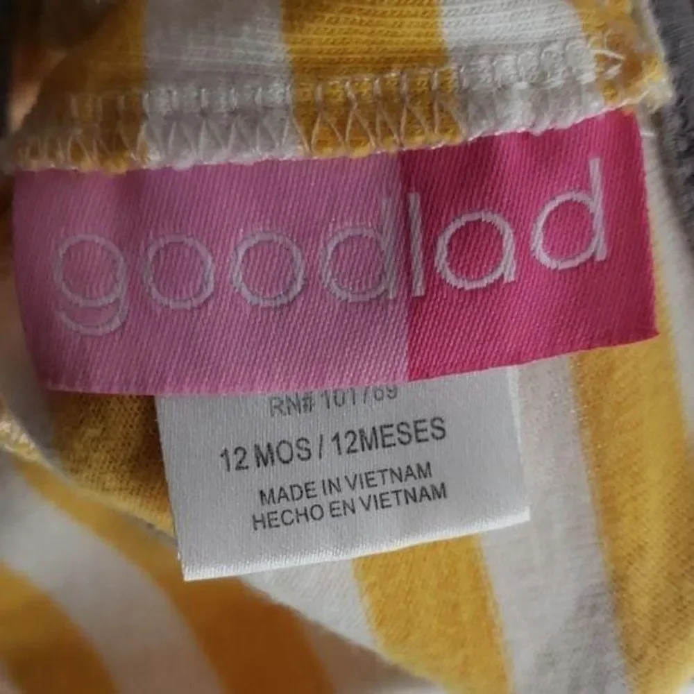 Good Lad Baby Girl Yellow & White Stripe Grey‎ Elephant Shirt Size 12 months